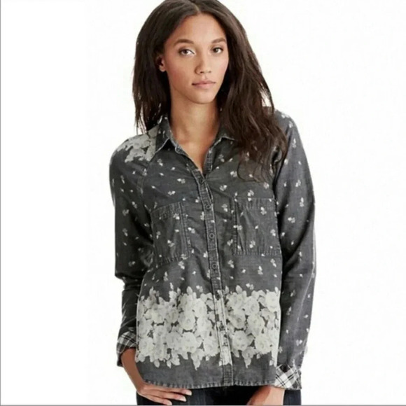 Free People Dottie Over You Floral Chambray Hi-lo Button Up Shirt Top Boho - Picture 8 of 8